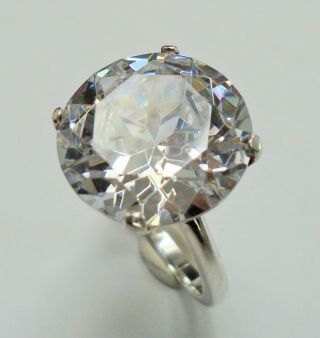 Very Fine Quality Large Vintage Sterling Silver & Diamond Paste Solitaire Ring