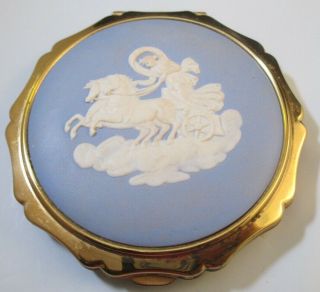 Vintage Stratton Makeup Compact Wedgwood White Cameo Blue England