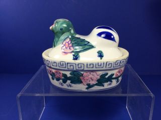 Vintage,  Ceramic Hen On A Nest Covered Trinket Dish,  4 - 3/8 " X 3.  25 X 3.  5 "