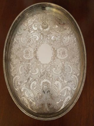 Vintage Silver Plated On Copper Galleried Serving Tray