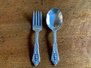 Vintage Rose Point By Wallace Sterling Silver Baby Spoon And Fork - No Mono