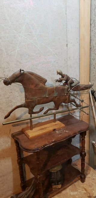 Antique Copper Weathervane With Sulky,  Rider And Horse (barn Estate Rare Find)