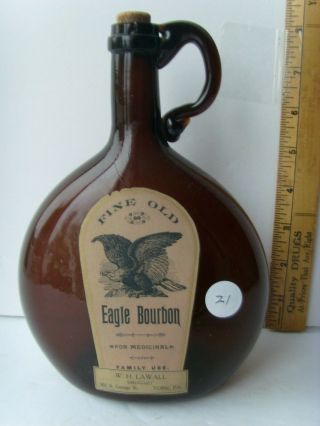 Antique Hand Blown Open Pontil Handled & Labeled Whiskey Flask 1865 - 1885 57/21