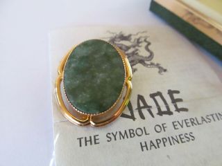 Vintage Catamore 1/20 12k Gold Filled Oval Jade Agate Pin Brooch 1.  25 " Lovely