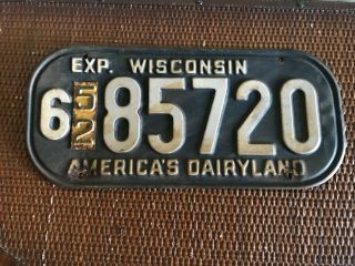 1952 Vintage Wisconsin America ' s Dairyland Exp.  Liscense Plate Black,  White A7 2