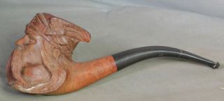 Vintage Hand Carved Ropp Burl Wood Figural Pipe Viking Wagner Hero Wings Helm