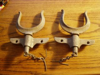 Vintage Pair Cast Iron 2 3/8 " Throat Oar Locks With Mounts