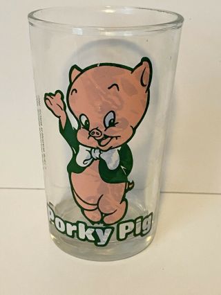 Vintage 1976 Warner Bros Porky Pig Looney Tunes Cartoon Jelly Jar Glass 4.  25  H