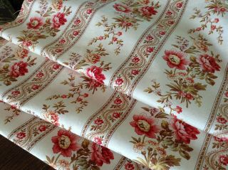 Lovely Antique French Floral Printed Fabric Cotton Upholstery 19th Century