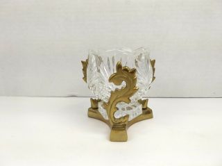 Vintage Brass Candle Holder Cut Glass Votive Tea Light Hollywood Regency Decor