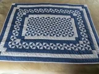 Vintage 55 " X 41 " Patchwork Stitched Baby Child Quilt Blanket Blue/white