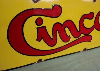 Vintage Eisenlohr’s Cinco Cigar Porcelain Sign 36” by 12” Red & Yellow & Black 3