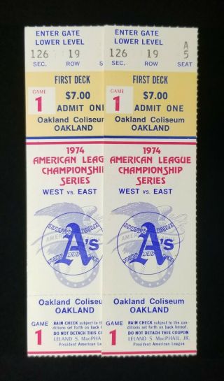 (2) 1974 Alcs Gm 1 Full Tickets Near Vtg Baltimore Orioles Vs Oakland A 