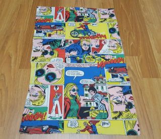 Awesome Rare Vintage Mid Century Retro 70s Bright Colors Comic Strip Fabric Wow