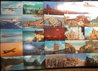 Pan Am Postcards (set Of 25,  Including The S.  S.  T,  747) Vintage