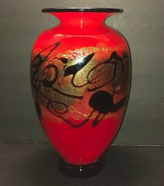 Nourot Studio Art Glass Vase Red Black Gold Inclusions Signed Dated & Numbered 2