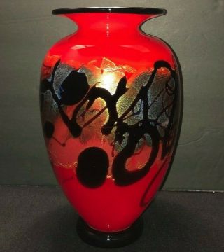 Nourot Studio Art Glass Vase Red Black Gold Inclusions Signed Dated & Numbered 3