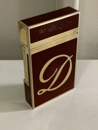 S.  T.  DuPont Cigarette Lighter - Vintage “D” Red Brown Gold Enamel - France ST 2
