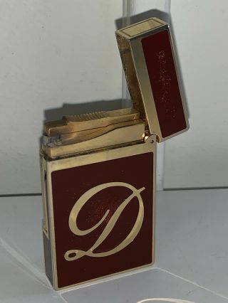 S.  T.  DuPont Cigarette Lighter - Vintage “D” Red Brown Gold Enamel - France ST 3