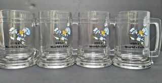 4 Vintage 1984 Orleans Worlds Fair Pelican Seymore De Faire Glass Mug Cup