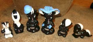 6 Pc Vtg Old Skunk Figurine Family California With Names Stinkie Squirt Pewey
