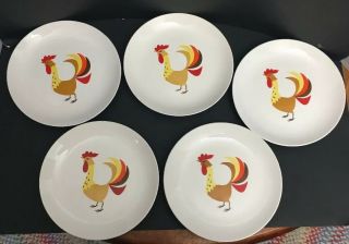 5 Vtg 1962 Holt Howard Rooster Chicken Plates 8 1/2 " Japan 4 1 Chipped