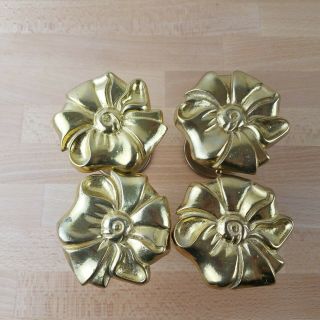 Vintage Brass Bow Curtain Tie Backs - Hold Backs - Set Of 4 - Rosettes - Medallions