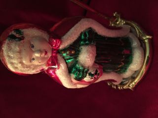 Vintage Mercury Glass Christmas Ornament Mrs Santa Claus Large 7x3 “hand Painted