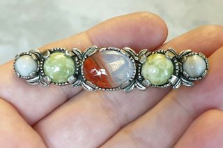 Old Vintage Miracle Jewellery Scottish Celtic Agate Silver Plaid Bar Brooch Pin