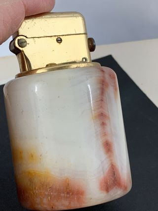 Vintage Thorens Double Claw Semi Automatic Table Lighter White/rust Marble Base