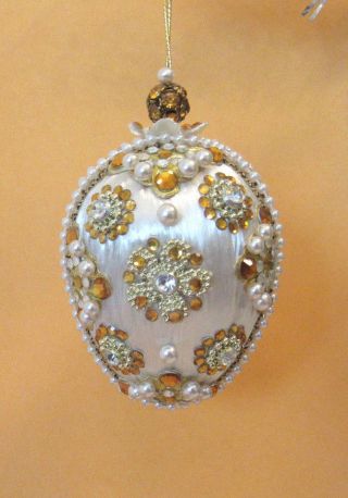 Vtg June Zimonick Swarovski Crystal Christmas Ornament Beads White Amber 3 1/8 "