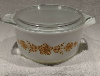 Vintage Pyrex Butterfly Gold 474 - B 1.  5 Quart Casserole Dish With Lid