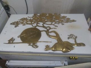 Vtg Mcm Brass Bonsai? Tree Wall Art Sculpture Plaque Sailboat Sun Rocks Pelican?