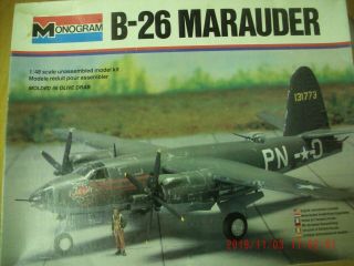 Vintage Monogram B - 26 Marauder 1/48 Scale Unbuilt Kit 1978 Issue Opened Box
