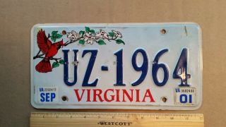License Plate,  Virginia,  Cardinal,  Uz 1964 (s Of The 20th Century)