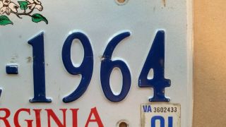 License Plate,  Virginia,  Cardinal,  UZ 1964 (s of the 20th Century) 2
