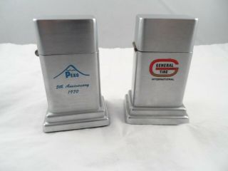 2 Vintage Bancroft Zippo Advertising Table Lighters General Tire And Peko
