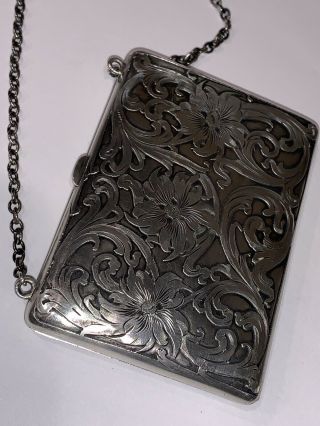 Antique Art Deco Sterling Silver Coin Purse Compact With Chain