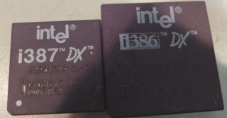 Matched Set Intel 80386dx - 20 Processor And Intel 80387dx - 16 - 33 Co Processor Rare