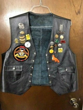 Harley Rider Leather Vest With Pins/patches - State Rallies,  10th Hog,  Others