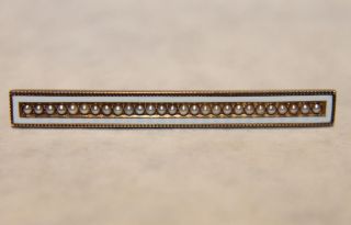 Antique Art Nouveau Deco Solid 14k Yellow Gold White Enameled Seed Pearl Bar Pin