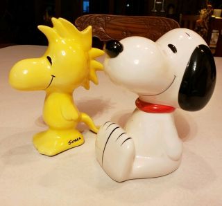 Vintage Peanuts Ufs Shultz Woodstock And Snoopy Ceramic Coin Banks