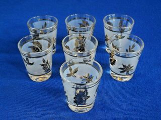 Vtg.  Starlyte Frosted Gold Leaf Shot Glasses - Set Of 7