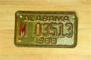1988 Vintage Alabama Motorcycle Tag License Plate Item 449