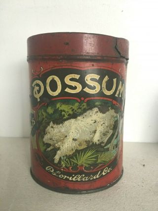 Vintage Possum Tobacco Tin Red Round Canister