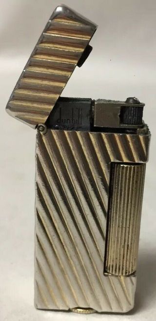 Vtg Dunhill Rollalite Petrol Wick Lighter Diaginal Ribbed Design Gold Plated