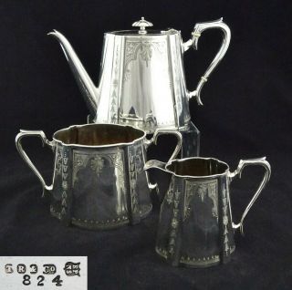 Vintage Ornate 3 Piece Tea Set Tr & Co Sugar Creamer Teapot Chased Silver Plated