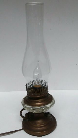 Vintage Hurricane Electric Table Lamp Glass Encased Brass Bottom 44