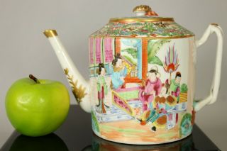 A Chinese Canton Famille Rose Figural Teapot With Rope - Twist Handle 19thc Qing