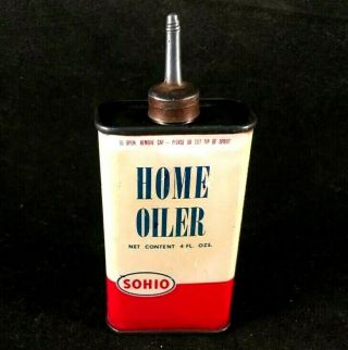 Vintage Sohio Home Oiler Handy Oil Lead Top Rare Old Advertising Tin Can Gas 50s